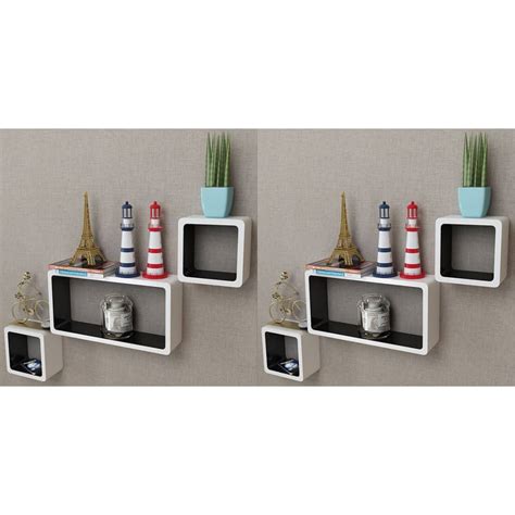 6 Piece Wall Cube Shelf Set White And Black Complete Storage Solutions
