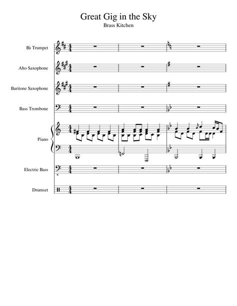 Great Gig In The Sky Sheet Music For Piano Trumpet Alto Saxophone