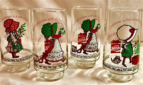 Limited Edition Coca Cola Holly Hobbie Christmas Drinking Glasses Set Of Four 1970 S