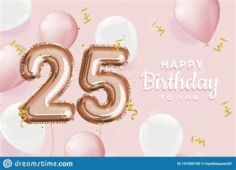 Happy 25th Birthday Pink Foil Balloon Greeting Background Stock Vector