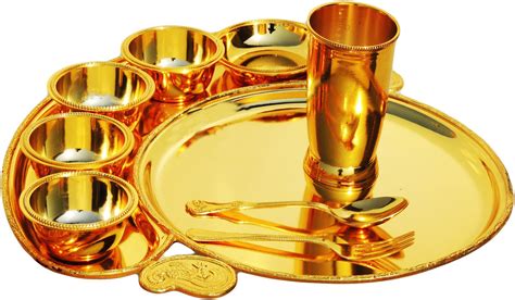 Brass Thali Dinner Set Jumbo16 Inches Thal 8 Pieces