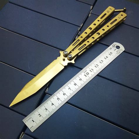 Gold Titanium Tactical Butterfly In Knife No Sharp Practice Knife