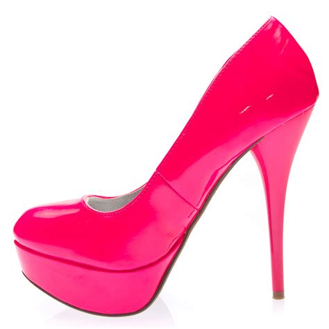Lady Party Neon Pink Classic Round Toe High Heel Platform Stiletto Pump