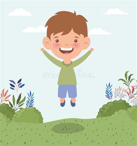 Happy Little Boy In The Landscape Stock Vector Illustration Of Scene