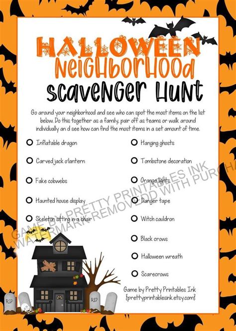 Halloween Scavenger Hunt Game Printable Neighborhood Halloween