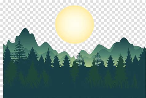 Forest Night Deep Forest Mountains Green Trees Mountain And Moon