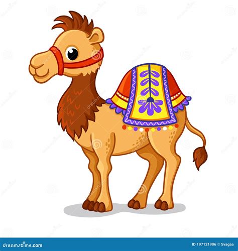 Cute Camel Stands In A Cartoon Style Vector Illustration With Cute