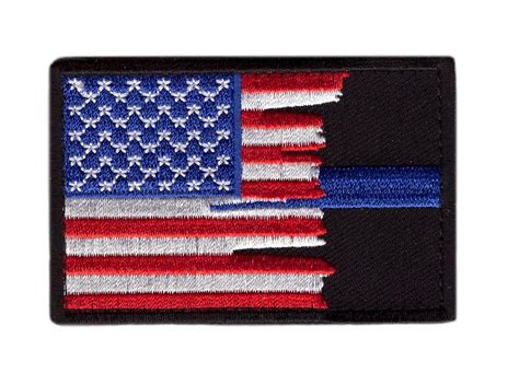 Torn American Flag Thin Blue Line Patch Embroidered Hook Miltacusa