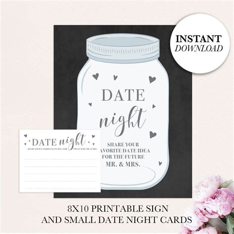 A Mason Jar With Hearts On It Is Shown Next To A Card That Says Date Night