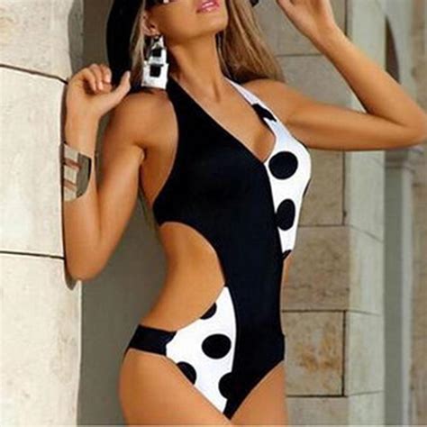 Buy Sexy Siamese Black And White Dot Print Bikini At Affordable Prices — Free Shipping Real
