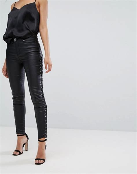 Lipsy Lipsy Coated Jeans With Lace Up Sides