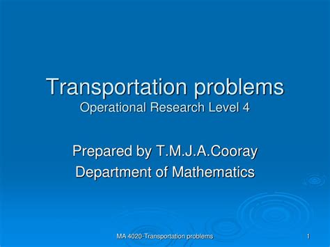 Transportation Problem In Operation Research Ppt Transport