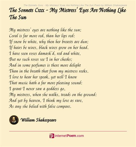 The Sonnets Cxxx My Mistress Eyes Are Nothing Like The Sun Poem By