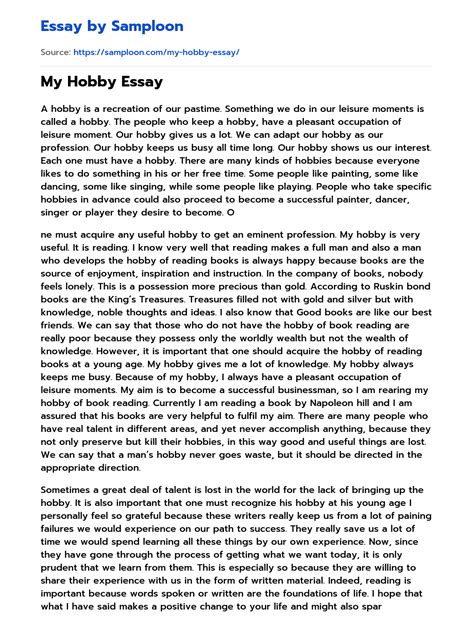 ≫ my hobby essay free essay sample on