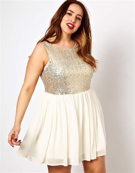 Asos New Look Inspire Sequin Top Mesh Dress In Gold White Lyst