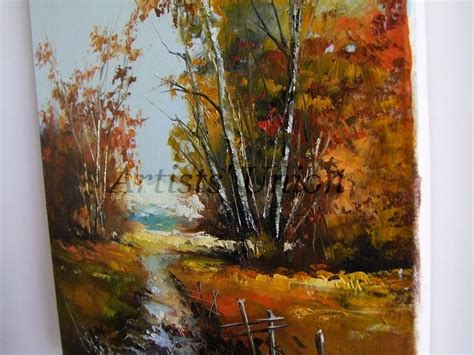 Golden Autumn Original Oil Painting Fall Forest Landscape Impasto