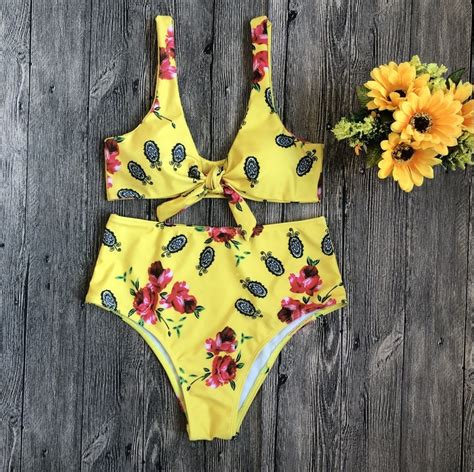 Sexy Bowknot Push Up Bikini Set Women Floral Print Vintage Swimsuit