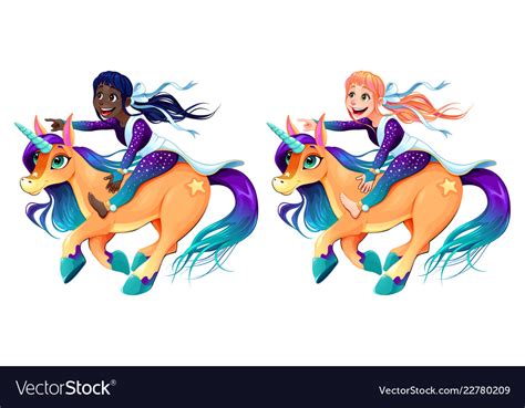 Couple Of Girls Are Riding The Unicorns Royalty Free Vector