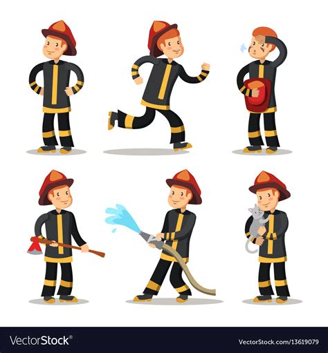 Below are sixteen existing free fire characters with different abilities. Fireman cartoon character set firefighter Vector Image