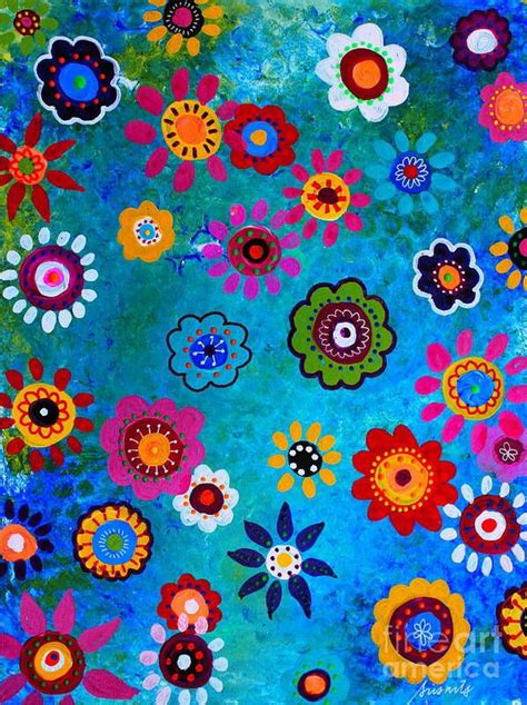 Lv Whimsical Flowers V Art Print By Pristine Cartera Turkus Folk Art