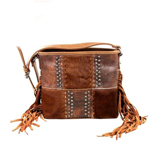 Concealed Carry Cowhide Tooled Fringe Crossbody Purse By Montana West