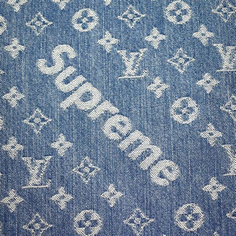 Louis Vuitton X Supreme Lv Monogram Box Logo Blue Denim Jeans Blue
