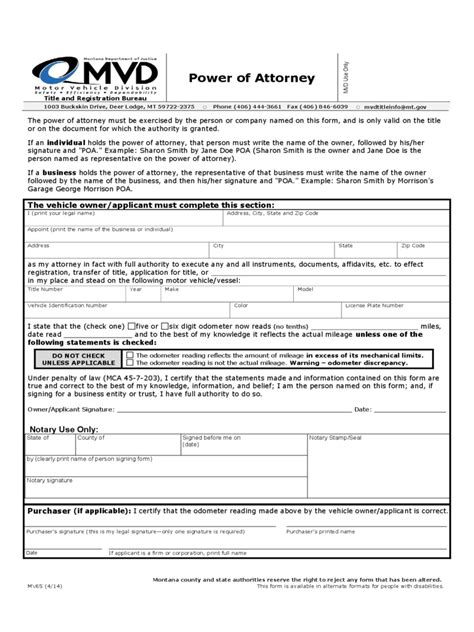 Montana Power Of Attorney Form Free Templates In Pdf Word Excel To