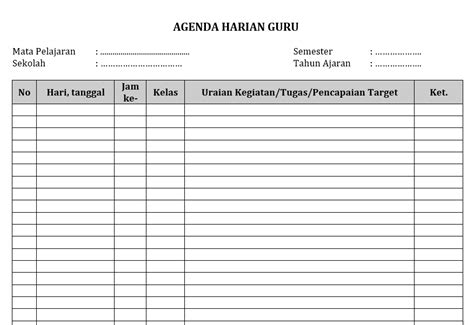 Contoh Format Agenda Harian Guru