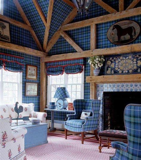 Blue Plaid Living Room Drapes French Country Living Room Country