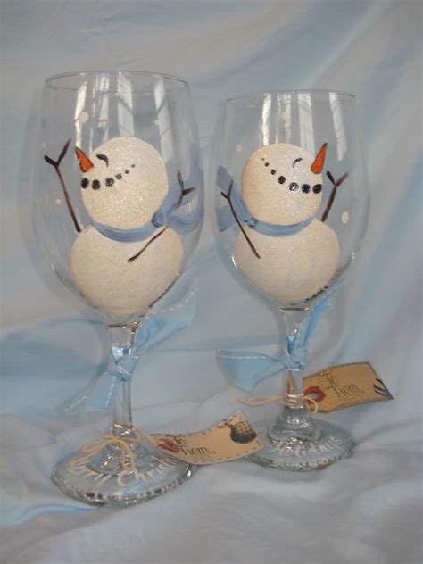 Hand Painted Snowmen Wine Glasses By Samdesigns22 On Etsy Christmas