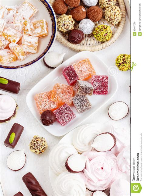 Assortment Of Different Sweets Top View Stock Image Image Of Cacao