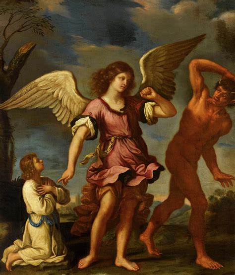 The Guardian Angel Protecting A Child From The Devil Painting By