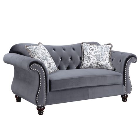 Furniture Of America Basonne 2 Piece Fabric Tufted Sofa Set In Gray
