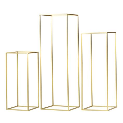 Modern Rectangular Gold Tall Metal Frame Stand Centerpiece 3 Pcsset