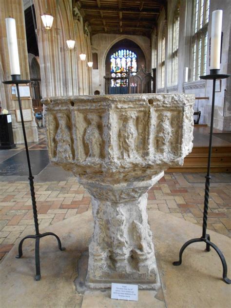 Baptismal Font From The 7th Century At Lavenham Church Of St Peter And