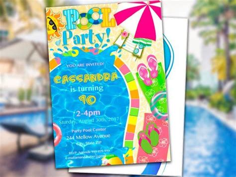 Pool Party Invitation Instantly Download Editable File Swimming Pool