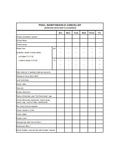 Printable Pool Maintenance Schedule Template Printable Templates