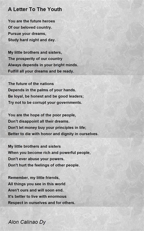 A Letter To The Youth A Letter To The Youth Poem By Alon Calinao Dy