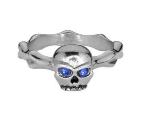 ladies blue eyed skull bones ring stainless steel motorcycle etsy bone ring metal jewelry