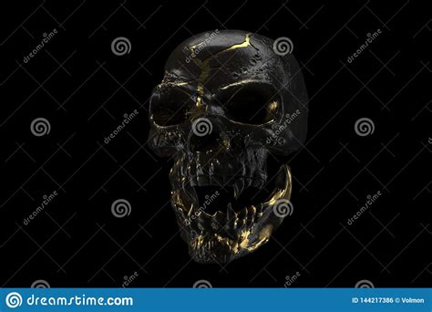 Golden And Black Skull Isolated On Black Background. The Demonic Skull ...