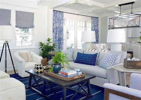 Beach House Slipcovered Sofa White And Blue Living Room Decor