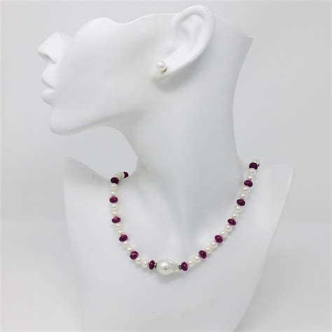 Freshwater Pearl And Ruby Necklace