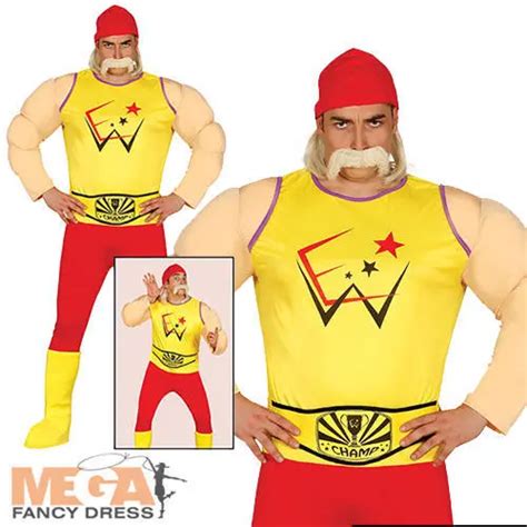 80s Wrestler Mens Fancy Dress 1980s Hulk Hogan Wrestling Adults Sports
