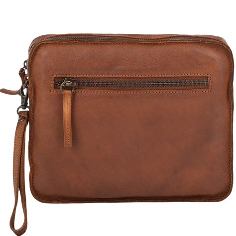 Mens Vintage Leather Tablet Sleeve Clutch Bag Rust 7991