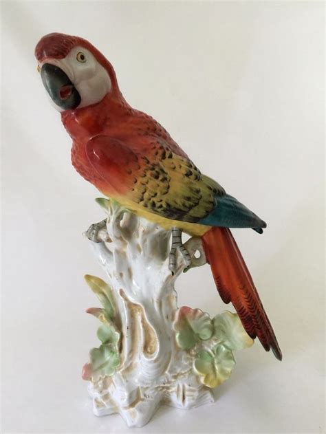 Vintage Porcelain Red Macaw Parrot Statue Figurine Vintage Porcelain