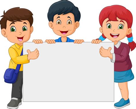 niños felices de dibujos animados con cartel en blanco Vector en Vecteezy