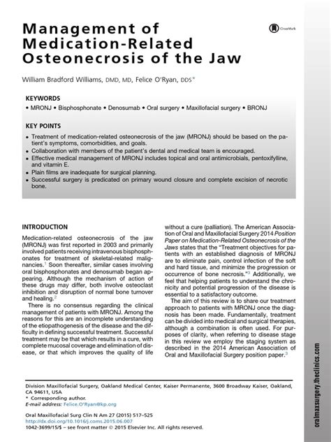 Management Of Medication Related Osteonecrosis Of The Jaw Pdf