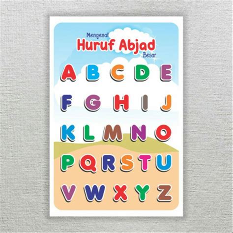 Poster alphabet huruf besar dan kecil sebagai media belajar mengenal huruf bagi anak dan balita. Jual Poster belajar anak TK & PAUD media belajar Mengenal Huruf Abjad. Alfabet media mainan ...