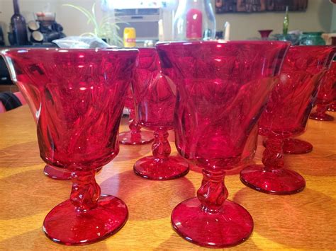 11 Vintage Red Fostoria Jamestown Water Goblets