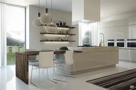También puedes escoger una mesa de cocina blanca. Arte y Arquitectura: Cocinas con isla y mesa adosada